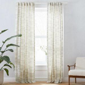 Mid-Century Cotton Canvas Etched Grid Curtain, Set of 2, Slate, 48"x96"